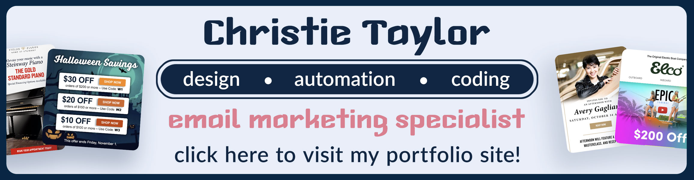 christie taylor - email marketing specialist - design - automation - coding - portfolio site - image